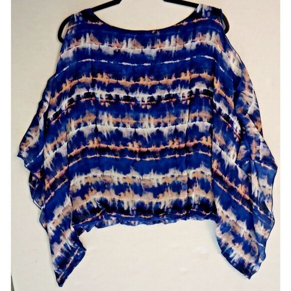Karen Kane Women's Plus Sz 1X Seaside Blue Tie Dye Cold Shoulder Scarf Top $150 - Picture 10 of 10